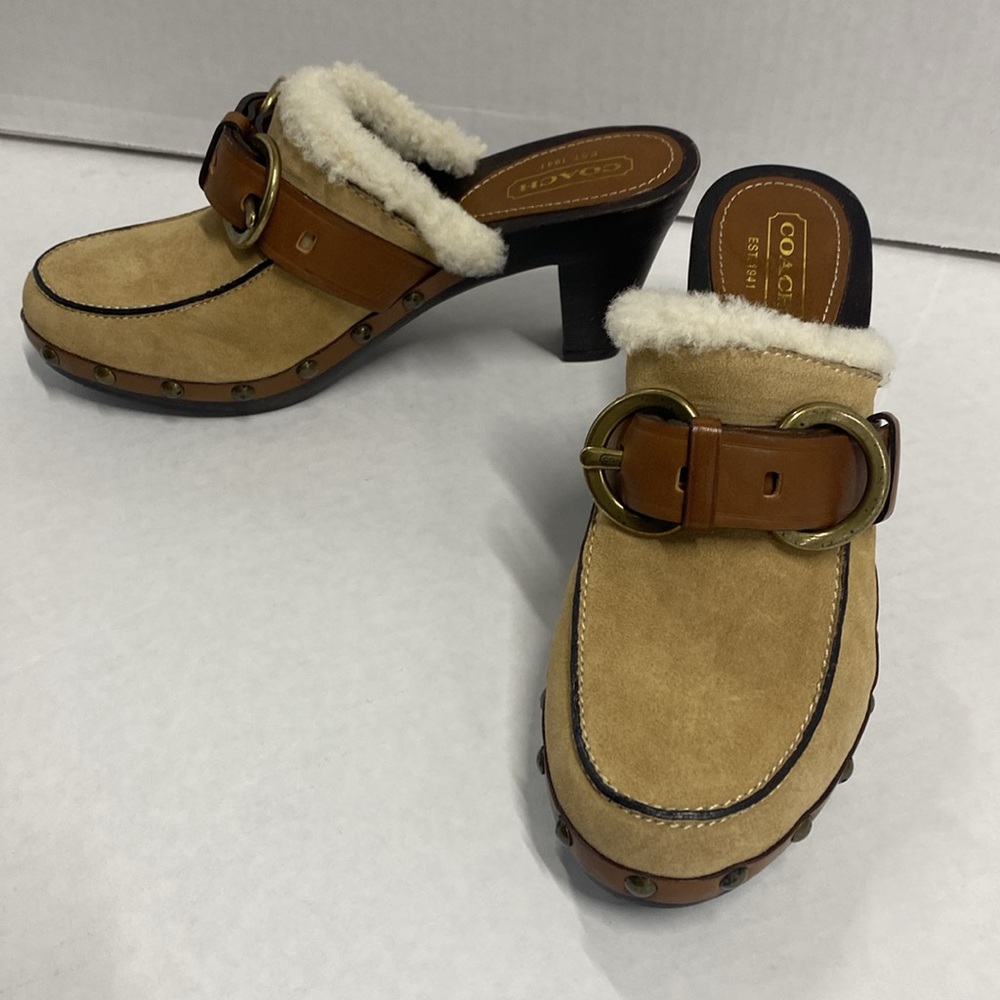 Coach Sondra Suede Shearling Buckle Clogs Miles Size 8 NWT